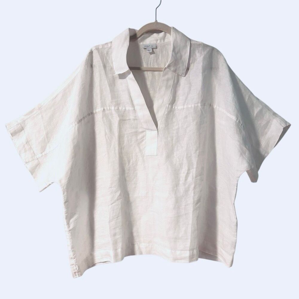 J. Jill Pure Jill 2X white linen collared split neck popover lightweight EUC